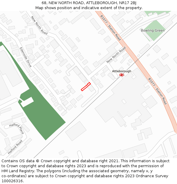 68, NEW NORTH ROAD, ATTLEBOROUGH, NR17 2BJ: Location map and indicative extent of plot