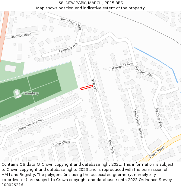 68, NEW PARK, MARCH, PE15 8RS: Location map and indicative extent of plot