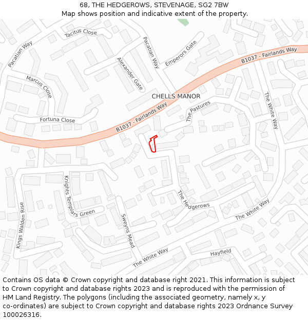 68, THE HEDGEROWS, STEVENAGE, SG2 7BW: Location map and indicative extent of plot