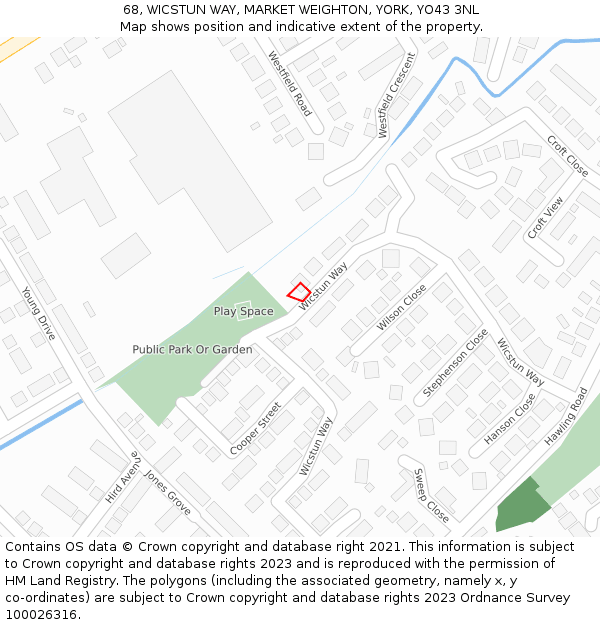 68, WICSTUN WAY, MARKET WEIGHTON, YORK, YO43 3NL: Location map and indicative extent of plot