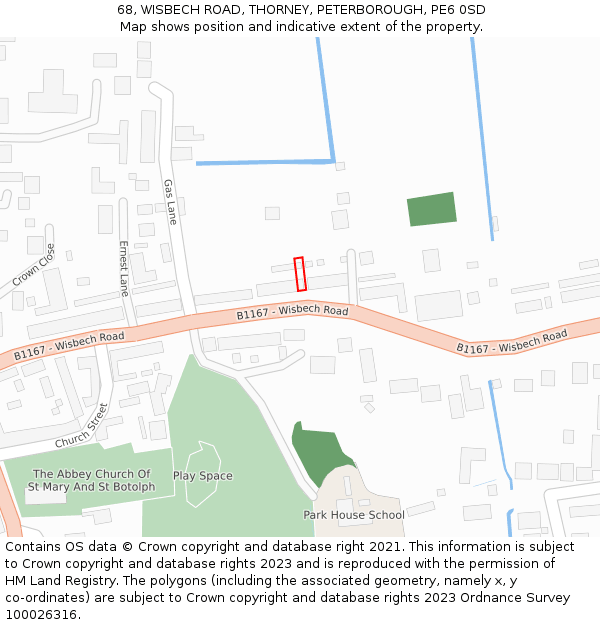 68, WISBECH ROAD, THORNEY, PETERBOROUGH, PE6 0SD: Location map and indicative extent of plot