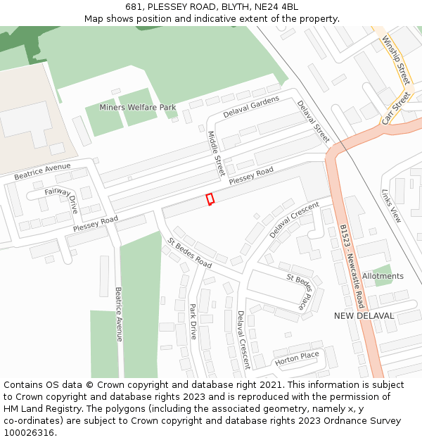 681, PLESSEY ROAD, BLYTH, NE24 4BL: Location map and indicative extent of plot