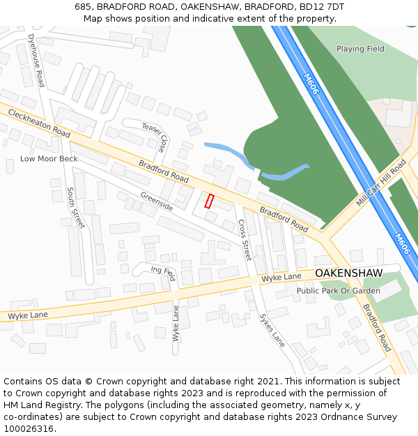 685, BRADFORD ROAD, OAKENSHAW, BRADFORD, BD12 7DT: Location map and indicative extent of plot
