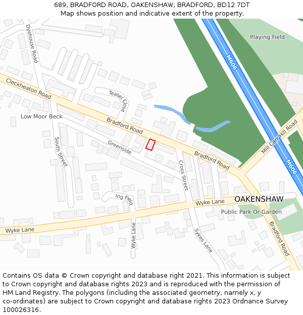 689, BRADFORD ROAD, OAKENSHAW, BRADFORD, BD12 7DT: Location map and indicative extent of plot
