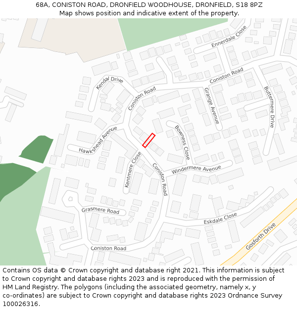 68A, CONISTON ROAD, DRONFIELD WOODHOUSE, DRONFIELD, S18 8PZ: Location map and indicative extent of plot