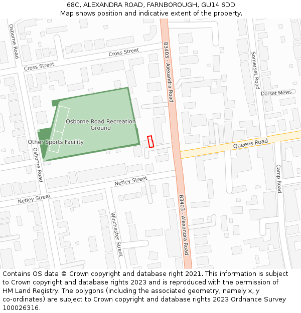 68C, ALEXANDRA ROAD, FARNBOROUGH, GU14 6DD: Location map and indicative extent of plot