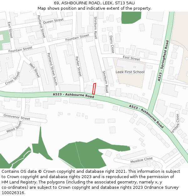 69, ASHBOURNE ROAD, LEEK, ST13 5AU: Location map and indicative extent of plot
