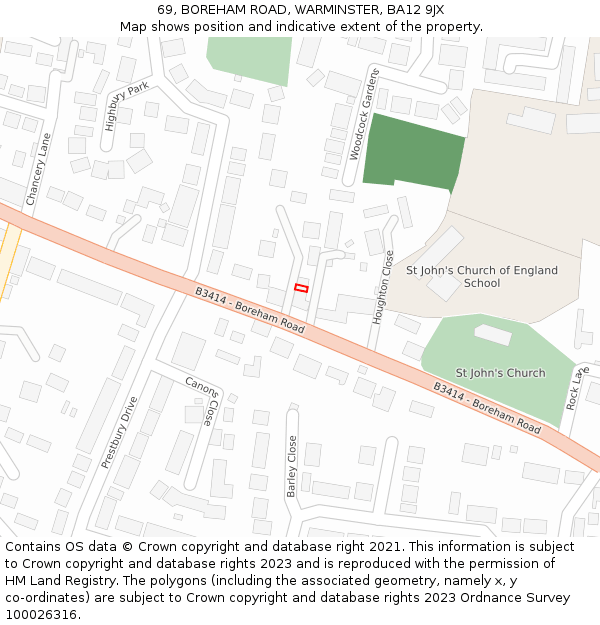69, BOREHAM ROAD, WARMINSTER, BA12 9JX: Location map and indicative extent of plot