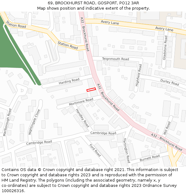 69, BROCKHURST ROAD, GOSPORT, PO12 3AR: Location map and indicative extent of plot