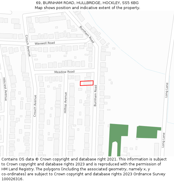 69, BURNHAM ROAD, HULLBRIDGE, HOCKLEY, SS5 6BG: Location map and indicative extent of plot