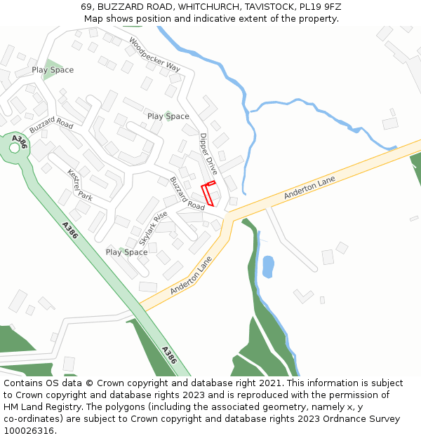 69, BUZZARD ROAD, WHITCHURCH, TAVISTOCK, PL19 9FZ: Location map and indicative extent of plot