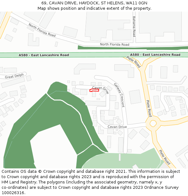 69, CAVAN DRIVE, HAYDOCK, ST HELENS, WA11 0GN: Location map and indicative extent of plot