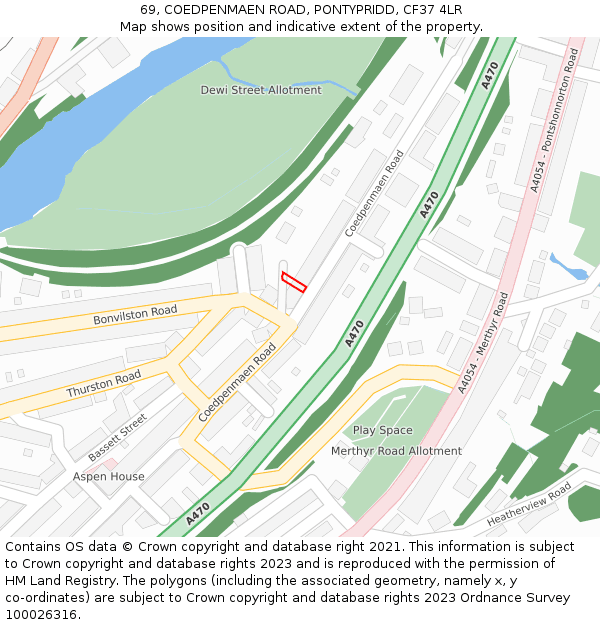 69, COEDPENMAEN ROAD, PONTYPRIDD, CF37 4LR: Location map and indicative extent of plot