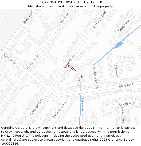 69, CONNAUGHT ROAD, FLEET, GU51 3LP: Location map and indicative extent of plot
