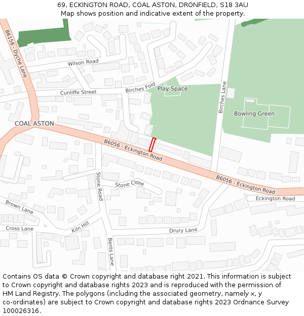 69, ECKINGTON ROAD, COAL ASTON, DRONFIELD, S18 3AU: Location map and indicative extent of plot