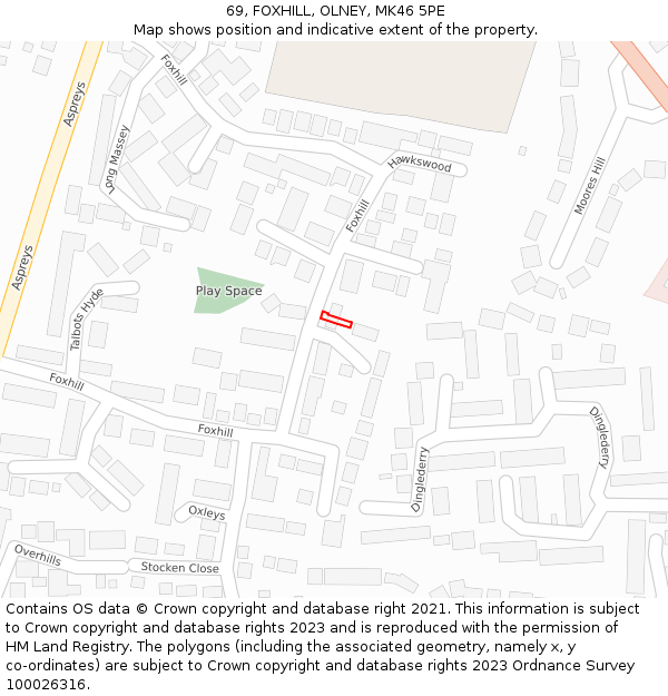 69, FOXHILL, OLNEY, MK46 5PE: Location map and indicative extent of plot