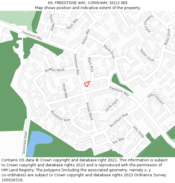 69, FREESTONE WAY, CORSHAM, SN13 9EE: Location map and indicative extent of plot