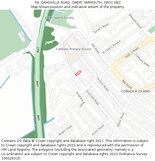 69, GRANVILLE ROAD, GREAT YARMOUTH, NR31 0BZ: Location map and indicative extent of plot