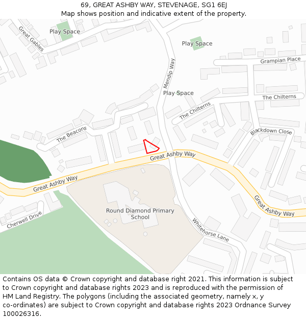 69, GREAT ASHBY WAY, STEVENAGE, SG1 6EJ: Location map and indicative extent of plot