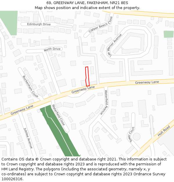 69, GREENWAY LANE, FAKENHAM, NR21 8ES: Location map and indicative extent of plot