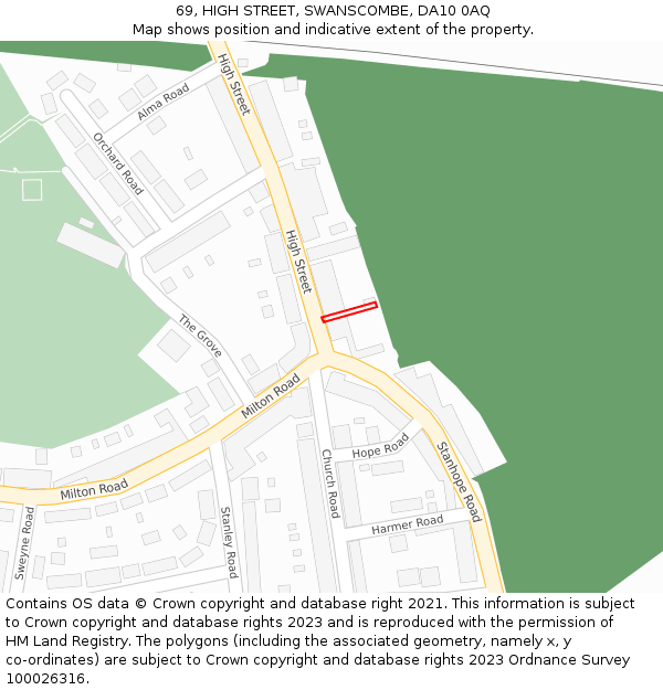 69, HIGH STREET, SWANSCOMBE, DA10 0AQ: Location map and indicative extent of plot