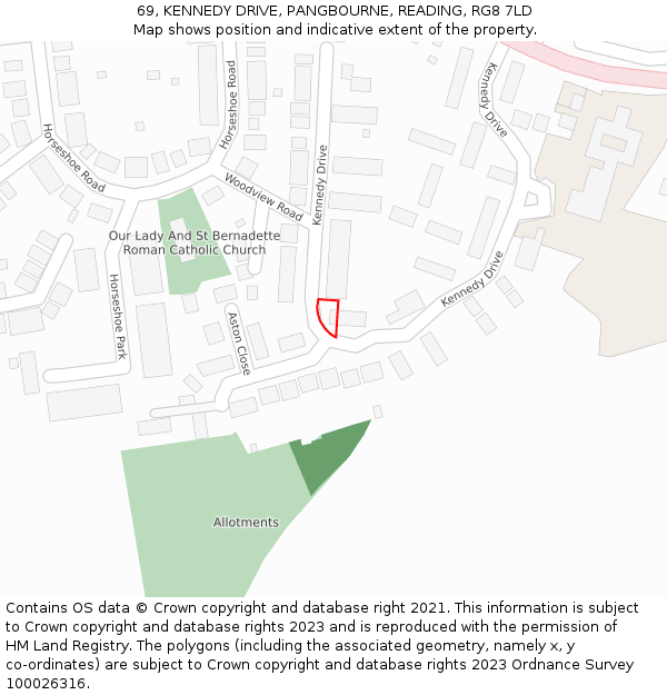 69, KENNEDY DRIVE, PANGBOURNE, READING, RG8 7LD: Location map and indicative extent of plot