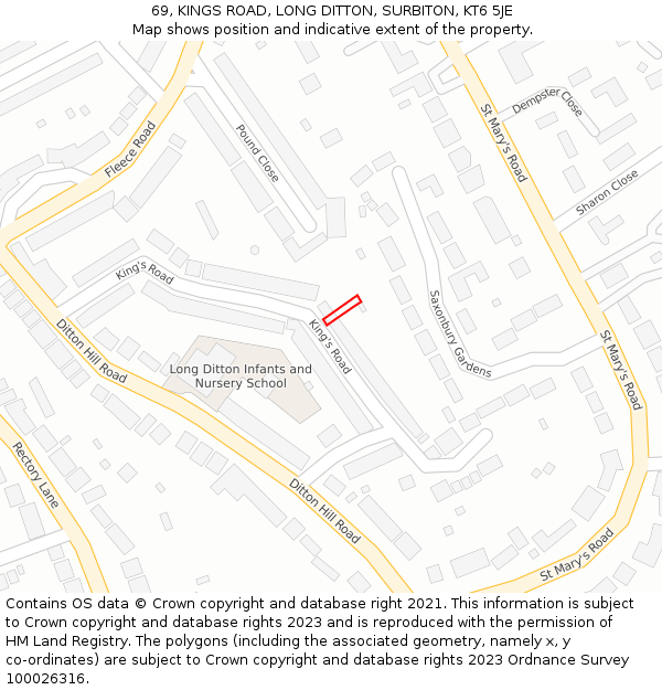 69, KINGS ROAD, LONG DITTON, SURBITON, KT6 5JE: Location map and indicative extent of plot