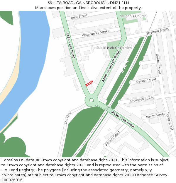 69, LEA ROAD, GAINSBOROUGH, DN21 1LH: Location map and indicative extent of plot