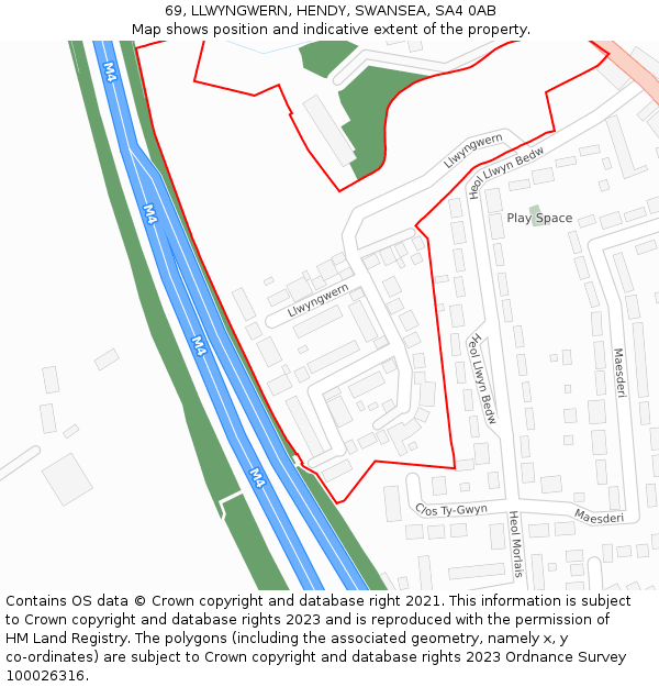 69, LLWYNGWERN, HENDY, SWANSEA, SA4 0AB: Location map and indicative extent of plot