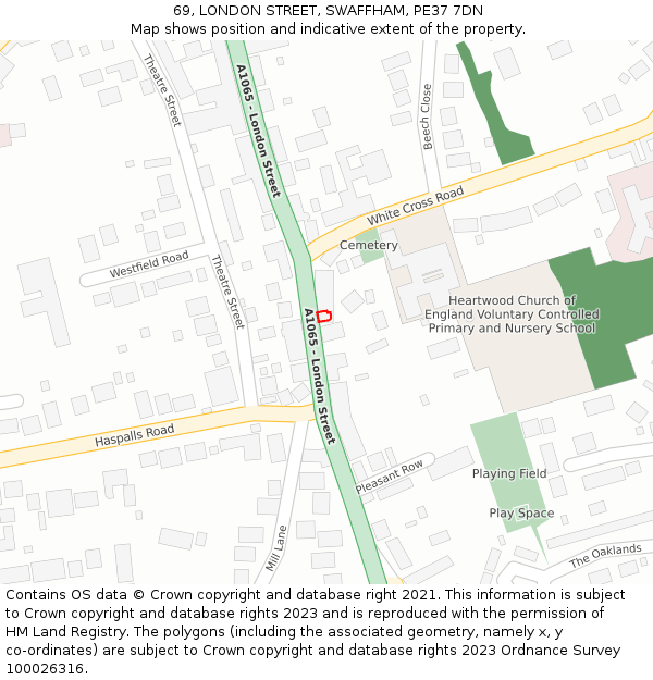 69, LONDON STREET, SWAFFHAM, PE37 7DN: Location map and indicative extent of plot