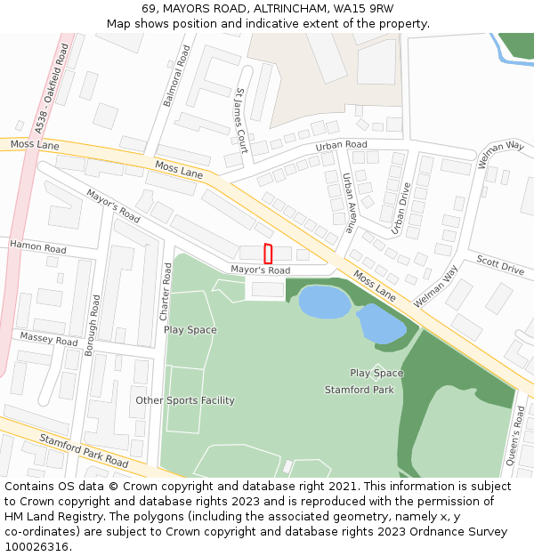 69, MAYORS ROAD, ALTRINCHAM, WA15 9RW: Location map and indicative extent of plot