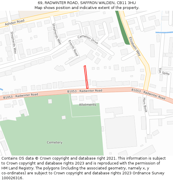 69, RADWINTER ROAD, SAFFRON WALDEN, CB11 3HU: Location map and indicative extent of plot