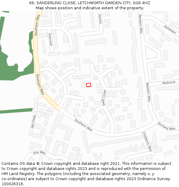 69, SANDERLING CLOSE, LETCHWORTH GARDEN CITY, SG6 4HZ: Location map and indicative extent of plot
