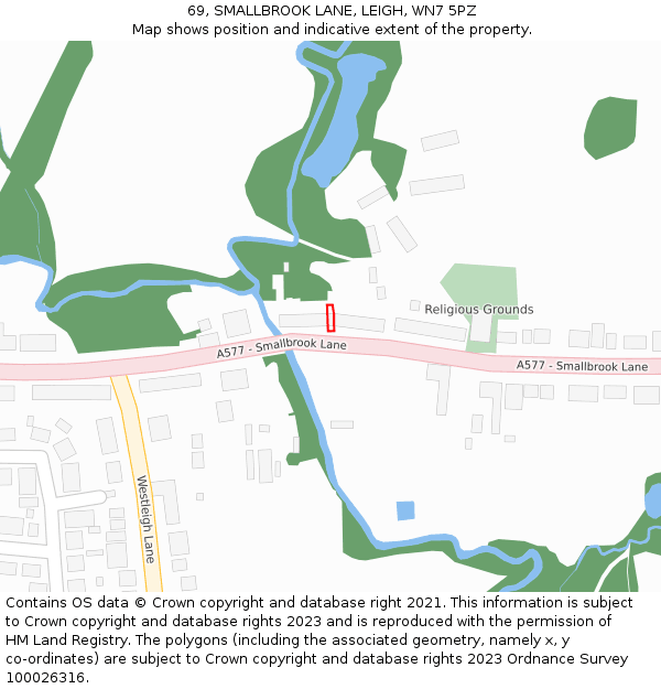69, SMALLBROOK LANE, LEIGH, WN7 5PZ: Location map and indicative extent of plot