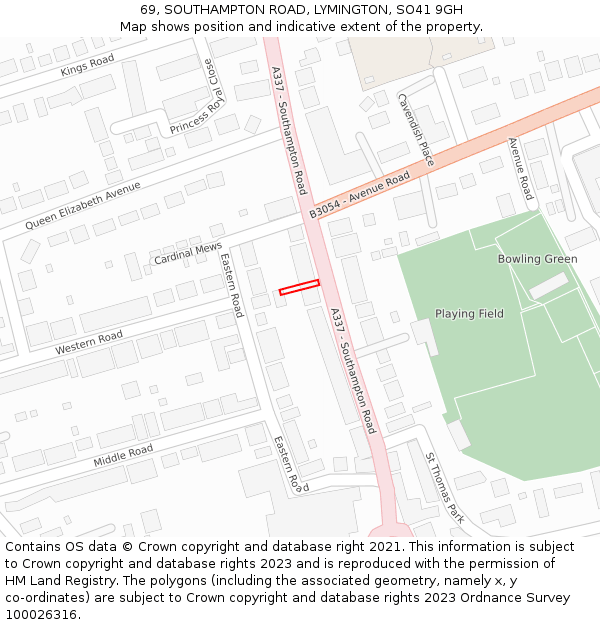 69, SOUTHAMPTON ROAD, LYMINGTON, SO41 9GH: Location map and indicative extent of plot
