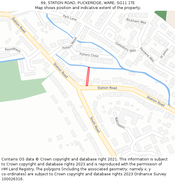 69, STATION ROAD, PUCKERIDGE, WARE, SG11 1TE: Location map and indicative extent of plot