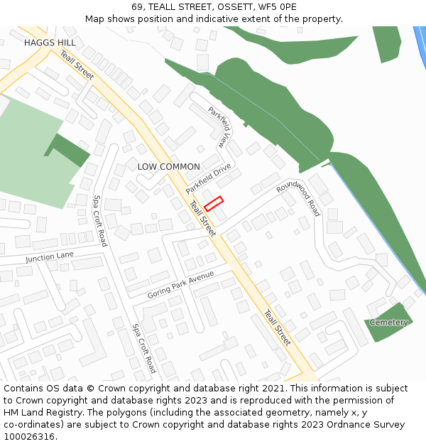 69, TEALL STREET, OSSETT, WF5 0PE: Location map and indicative extent of plot
