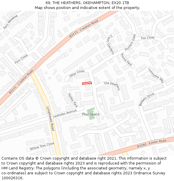 69, THE HEATHERS, OKEHAMPTON, EX20 1TB: Location map and indicative extent of plot