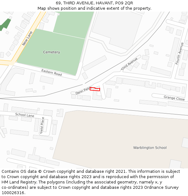 69, THIRD AVENUE, HAVANT, PO9 2QR: Location map and indicative extent of plot
