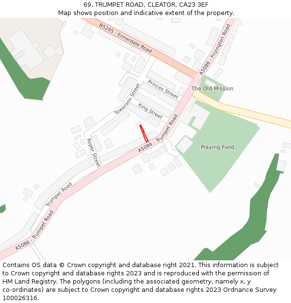 69, TRUMPET ROAD, CLEATOR, CA23 3EF: Location map and indicative extent of plot