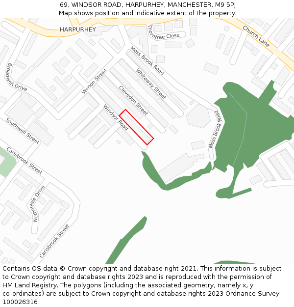 69, WINDSOR ROAD, HARPURHEY, MANCHESTER, M9 5PJ: Location map and indicative extent of plot