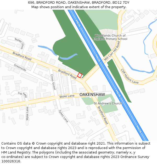 696, BRADFORD ROAD, OAKENSHAW, BRADFORD, BD12 7DY: Location map and indicative extent of plot