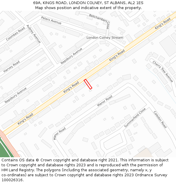 69A, KINGS ROAD, LONDON COLNEY, ST ALBANS, AL2 1ES: Location map and indicative extent of plot