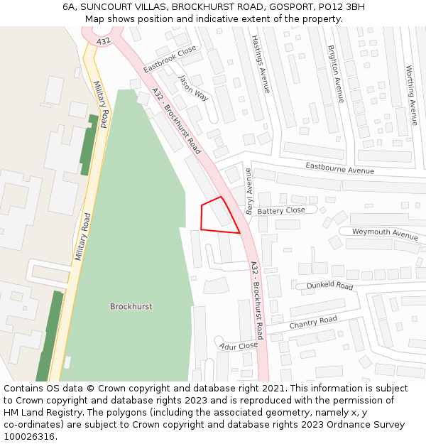 6A, SUNCOURT VILLAS, BROCKHURST ROAD, GOSPORT, PO12 3BH: Location map and indicative extent of plot