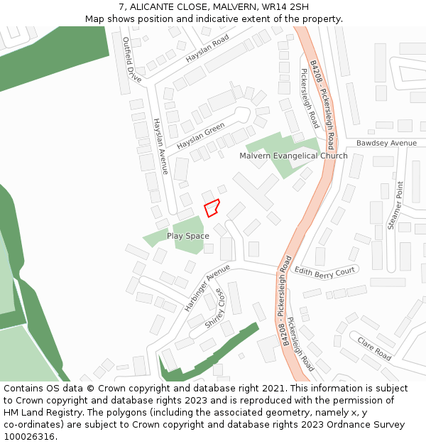 7, ALICANTE CLOSE, MALVERN, WR14 2SH: Location map and indicative extent of plot