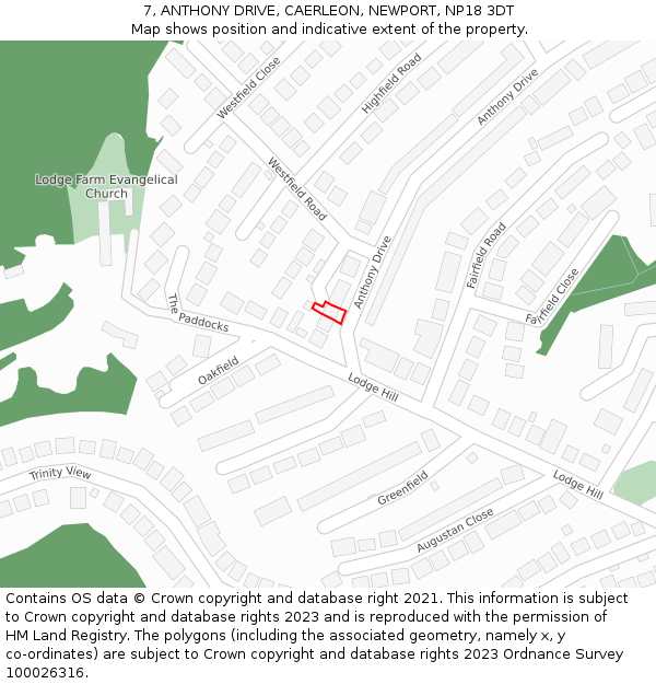 7, ANTHONY DRIVE, CAERLEON, NEWPORT, NP18 3DT: Location map and indicative extent of plot