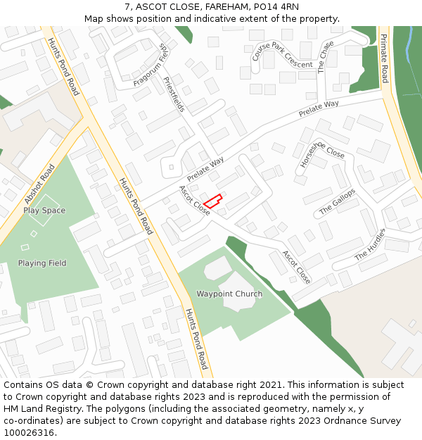 7, ASCOT CLOSE, FAREHAM, PO14 4RN: Location map and indicative extent of plot