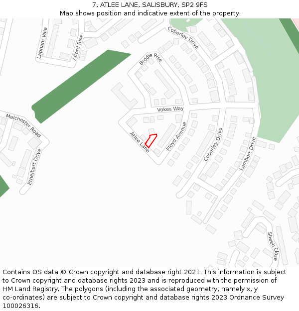 7, ATLEE LANE, SALISBURY, SP2 9FS: Location map and indicative extent of plot