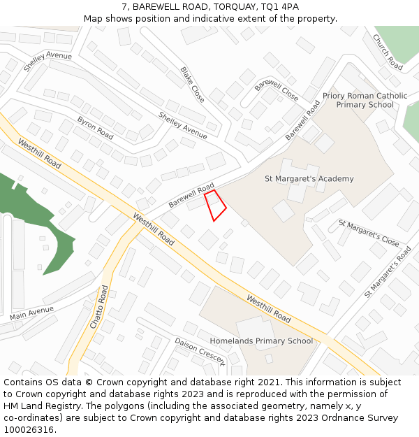 7, BAREWELL ROAD, TORQUAY, TQ1 4PA: Location map and indicative extent of plot