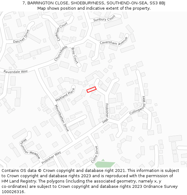 7, BARRINGTON CLOSE, SHOEBURYNESS, SOUTHEND-ON-SEA, SS3 8BJ: Location map and indicative extent of plot